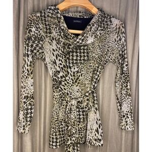 VTG Bentley a Animal Print Cowl Neck Long Sleeve Belted Tunic Top M